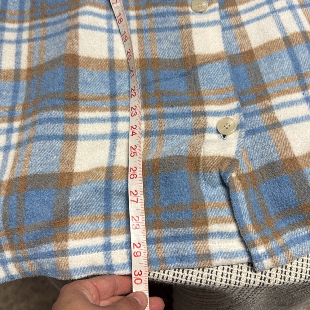 Light Blue and tan Brown Plaid Casual Shacket button down shirt size large - Picture 6 of 6